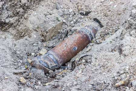 Steel pipe with traces of weldingの写真素材