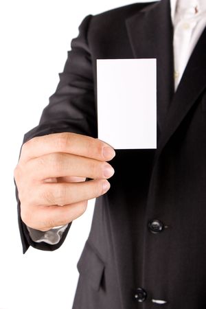 Business man with greeting cardの写真素材
