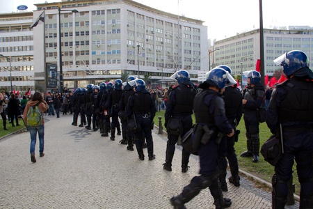 Portugal, Lisbon â November 20, 2010:The protests against NATO, on the day of NATO Summit in Lisbonのeditorial素材