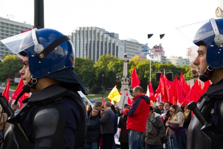Portugal, Lisbon â November 20, 2010:The protests against NATO, on the day of NATO Summit in Lisbonのeditorial素材