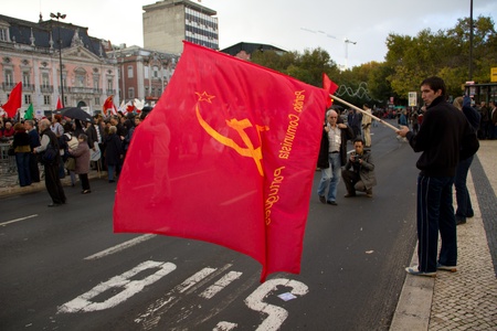 Portugal, Lisbon â November 20, 2010:The protests against NATO, on the day of NATO Summit in Lisbonのeditorial素材