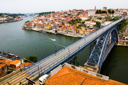 Ancient city Porto,metallic Dom Luis bridgeの写真素材