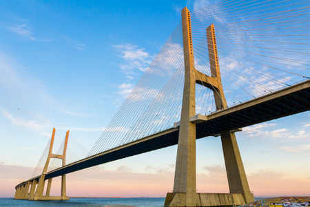 Long Vasco da Gama Suspension Bridge, Lisbon, Portugalの写真素材