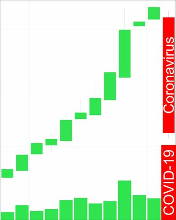 COVID-19 coronavirus stock market crash. Candle chart and volumes. Vector illustration. Editable.のイラスト素材