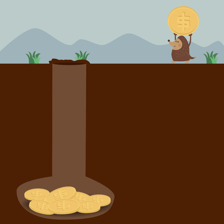 Mole keep dollar coin in his holeのイラスト素材