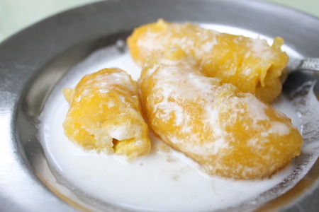 Banana in syrup with Coconut milkの写真素材