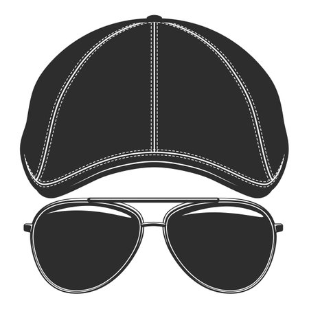 Flat cap gatsby tweed hat with sunglasses vector vintage illustrationのイラスト素材