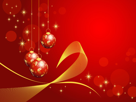Vector illustration - elegant red Christmas background with baubles and starsのイラスト素材