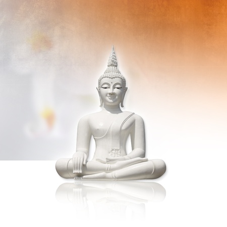 White Buddha, isolated against light grunge background (incl. clipping path)の写真素材