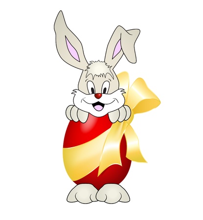 Funny bunny cartoon with Easter egg - cute smiling rabbit - vector illustrationのイラスト素材