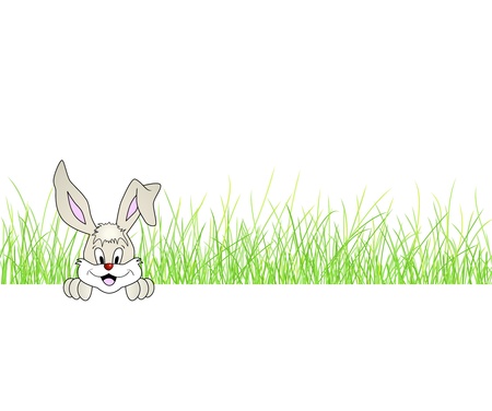 Easter bunny sitting in green grass - cute smiling rabbit - vector illustrationのイラスト素材
