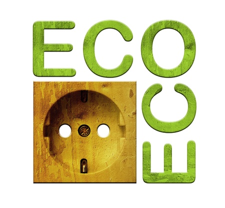 Socket with wooden texture - green energy symbol - eco friendly designの写真素材