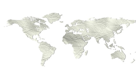 World map with light grey beige paper texture - isolated against white background