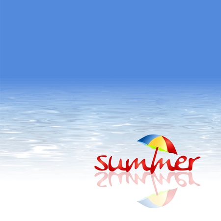 Beach background - summer design with abstract water texture and umbrellaのイラスト素材