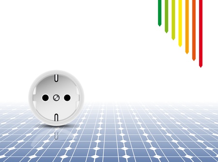 Solar panel with socket, outlet - photovoltaic technology - abstract electricity backgroundのイラスト素材