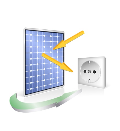 Solar panel with socket - photovoltaic technology - green power and energy concept - vector eco designのイラスト素材