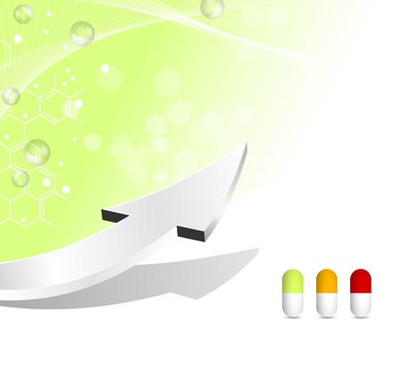Medical background with pills, abstract chemical formula and arrow - healthcare concept - vector illustrationのイラスト素材