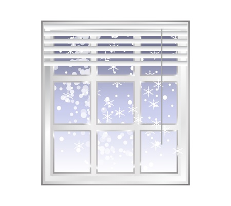 Winter - window with blue sky background and snowflakes - wintertime design - vector illustrationのイラスト素材