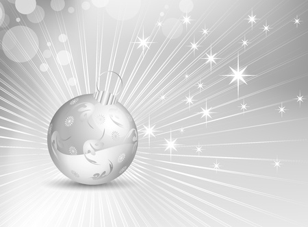 Silver grey Christmas background with shiny rays and Christmas ball - vector illustrationのイラスト素材