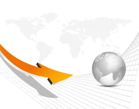 Business arrow and globe and world map against white backgroundのイラスト素材