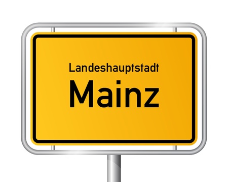City limit sign MAINZ against white background - capital of the federal state Rhineland Palatinate - Rheinland Pfalz, Germanyのイラスト素材