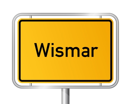 City limit sign WISMAR against white background - Western Pomerania, Mecklenburg Vorpommern, Germanyのイラスト素材