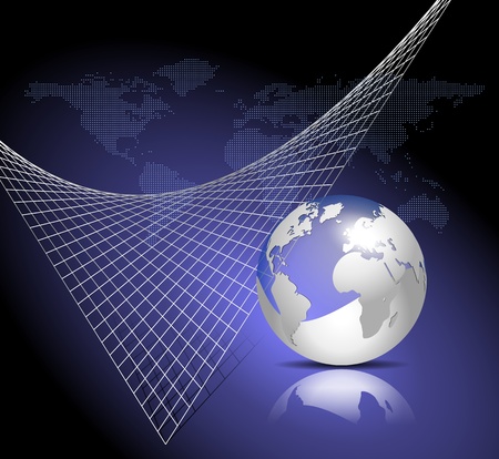 Blue technology background - world map and globeのイラスト素材