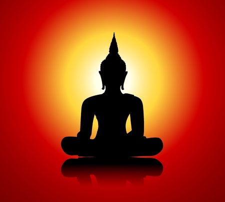 Black buddha silhouette against red backgroundのイラスト素材