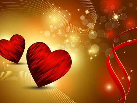 Festive abstract background with red hearts - sparkling Christmas and love designのイラスト素材