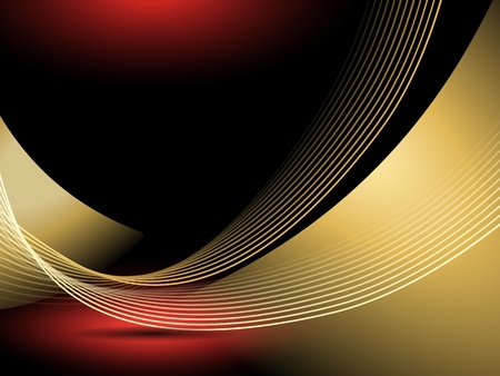 Abstract golden lines against black background with red lightのイラスト素材