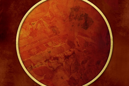 Grunge red background with golden frameの写真素材