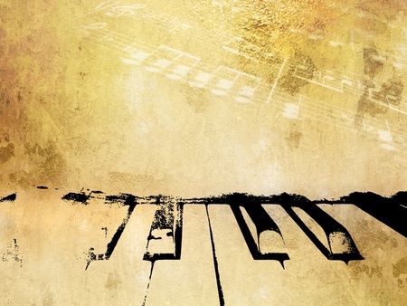Grunge music background - vintage piano design with soft light notes - sheet music templateの写真素材