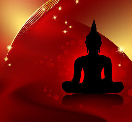 Buddha silhouette against red background with golden borderのイラスト素材