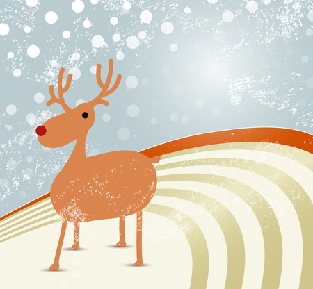 Cute Christmas background - retro xmas card with reindeerのイラスト素材