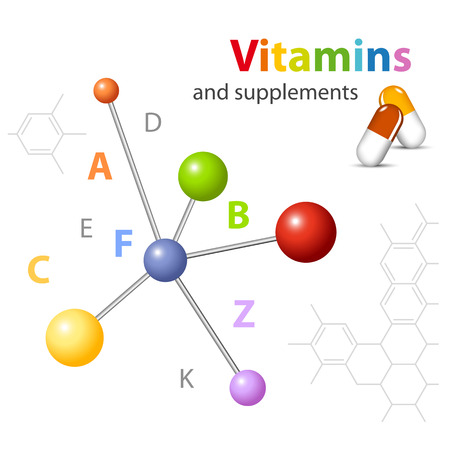 Vitamin supplements - molecular structure - medical technologyのイラスト素材