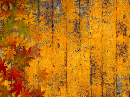 Grunge autumn background with fall leavesの写真素材
