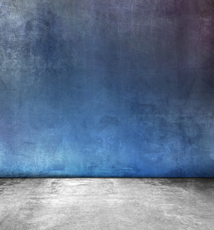 Grunge blue room design with gray polished concrete floor textureの写真素材