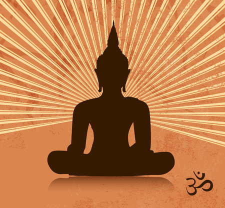 Thai buddha silhouette in lotus positionのイラスト素材