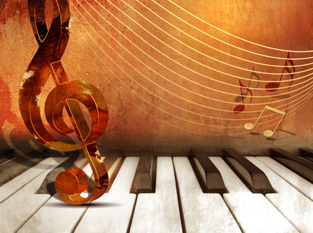 Music background with piano keys and music notesの写真素材