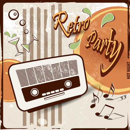 Retro party background with old radio  50s 70s styleのイラスト素材