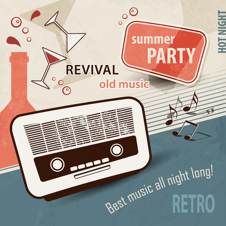 50s retro background  music poster with old radio  party invitationのイラスト素材