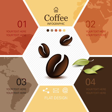 Coffee infographic with soft global world mapのイラスト素材