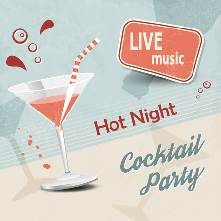 Retro party poster with cocktail glassのイラスト素材