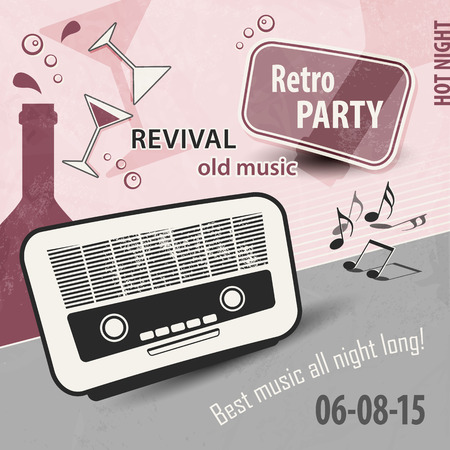 Retro party layout - music poster design with old radioのイラスト素材