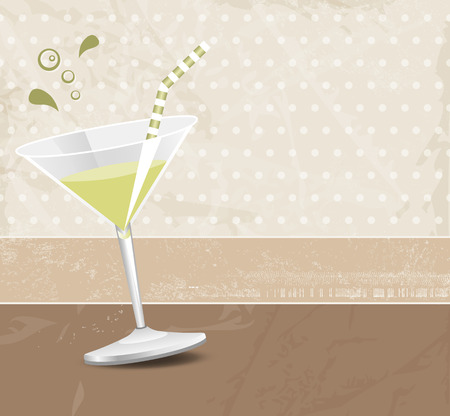 Green cocktail against brown background in retro styleのイラスト素材