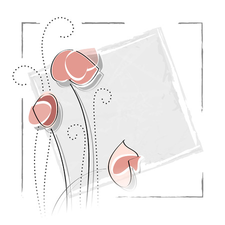 Soft pink flowers - vintage floral greeting card against white backgroundのイラスト素材