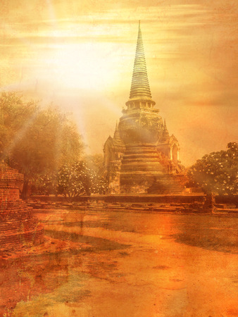 Old temple in Thailand in Ayutthaya - image in vintage styleの写真素材