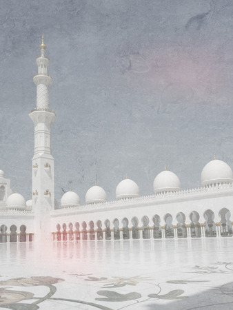 White mosque in Abu Dhabi in soft vintage style - Islamic landmark in the United Arab Emiratesのeditorial素材