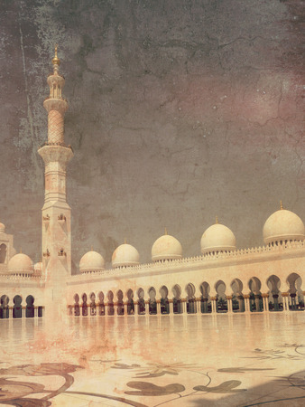 Mosque in the United Arab Emirates in Abu Dhabi - oriental background design in grunge styleのeditorial素材