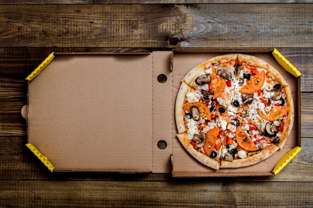 pizza in the in delivery box you can put your writing on the boxの写真素材